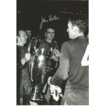 Football John Aston 12x8 signed b/w photo pictured celebrating after Manchester Uniteds win in the