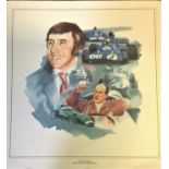 Motor Racing Jackie Stewart and Stirling Moss 15x14 Fast Lane to Fame print. Unsigned. Good