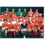 Football Manchester United 1969 Squad 16x12 colour photo signed by Bill Foulkes, John Aston, Alex