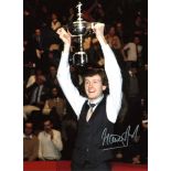 Snooker Steve Davis 16x12 signed colour photo pictured holding the World Championship Trophy. Good