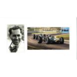 Jack Brabham signed 50yrs Formula One FDC mounted alongside b/w photo. Approx over size 16x8. Good
