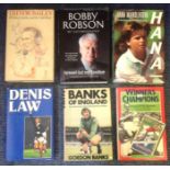 Sport Book collection, 6 signed hard back books includes signatures from Bobby Robson, Denis Law,