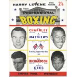 Boxing Dave Charnley v Len Mathews vintage fight programme Empire Pool Wembley 5th September 1961.