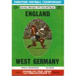 Football England v West Germany vintage programme European Championship Quarter Final First Leg