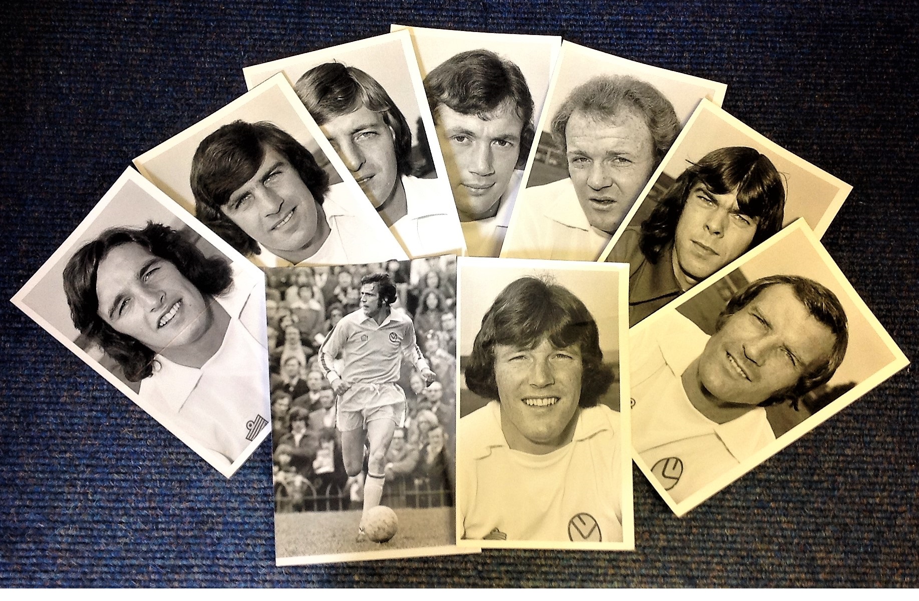 Football Leeds United collection 9 unsigned 8x5 b/w photos from the Legendary seventies Leeds side