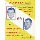 Boxing Brian London v Tom McNeeley vintage fight programme Olympia Circus Arena Tuesday 29th January