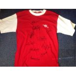 Football Arsenal 1970 replica home shirt signed by 10 of the double winning squad signatures include