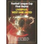 Football Liverpool v West Ham United vintage programme League Cup Final replay Villa Park Birmingham