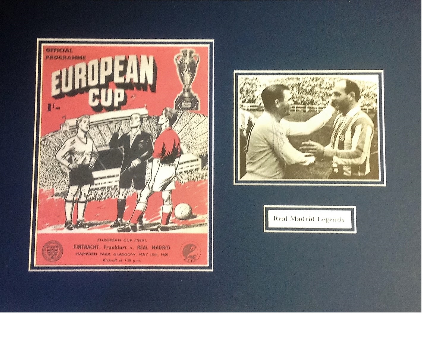 Football Real Madrid Legends Alfredo Di Stefano and Ferenc Puskás 19x14 mounted signature piece