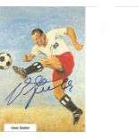 Football Uwe Seeler signed 6x4 print picturing the legendary German striker playing for Hamburg.