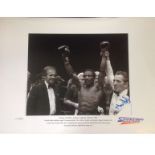 Boxing Maurice Hope 16x22 signed Sporting Masters b/w photo picturing Hope after retaining his World