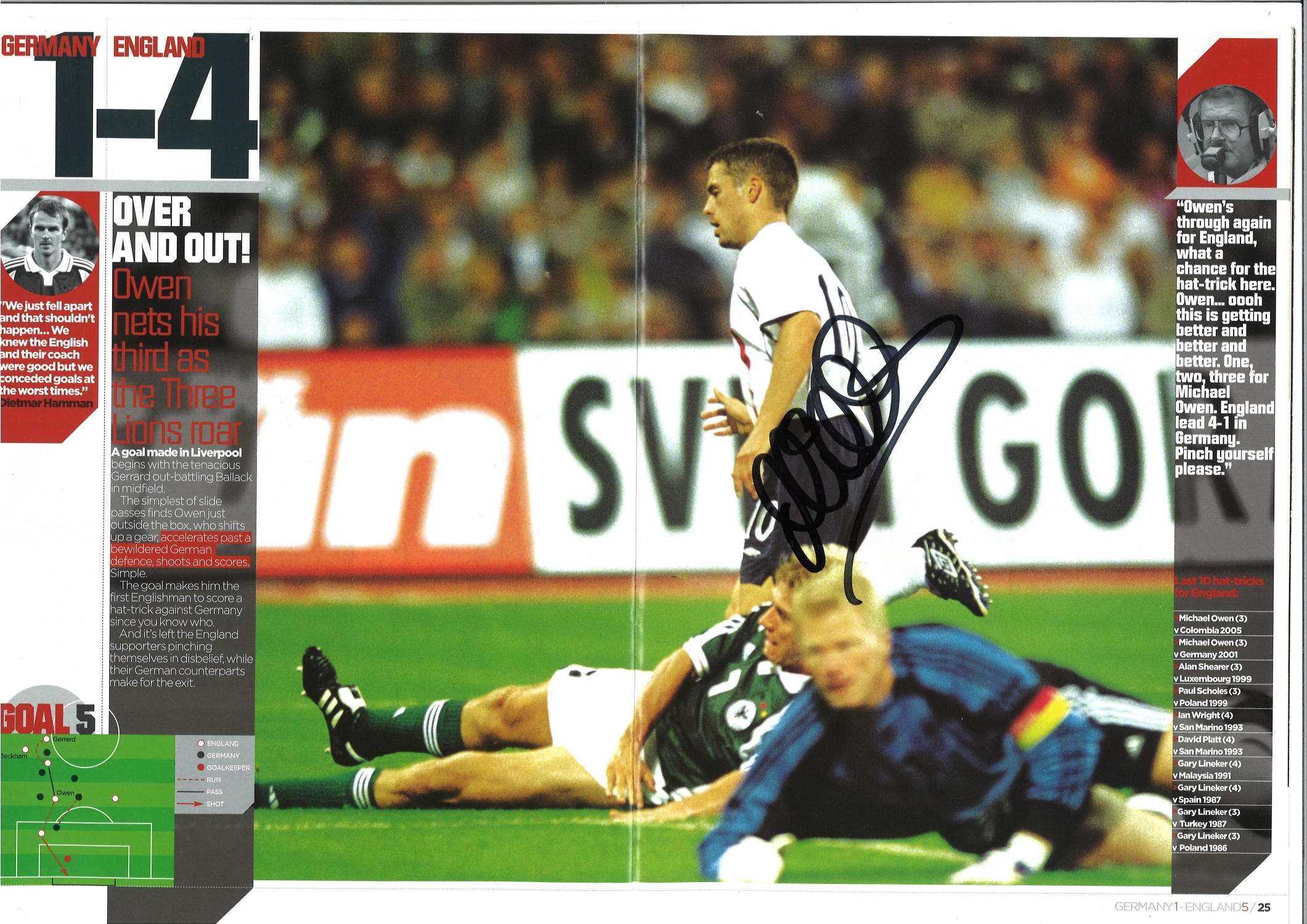 Football DVD and Magazine Germany 1 England 5 signed inside magazine by Englands goalscorers on - Image 2 of 4