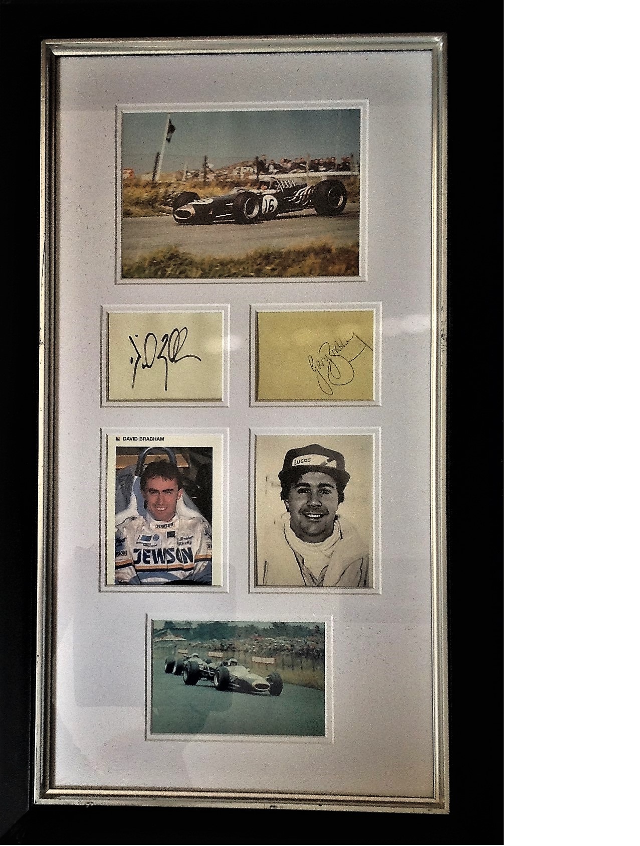 Motor Racing 29X16 Brabham Family signature piece includes photos of Sir Jack Brabham, Gary