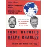 Boxing Jose Napoles v Ralph Charles vintage fight programme Welterweight Championship of the World