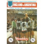 Football England v Argentina vintage programme friendly international Wembley Stadium 13th May 1980.