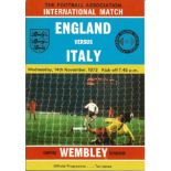 Football England v Italy vintage programme friendly International Wembley Stadium 14th Nov 1973.