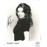 Shania Twain signed 10x8 b/w photo. Good Condition Est.