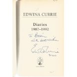 Edwina Currie signed hard back book of her diaries from 1987 - 1992. Signed on title page