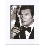Roger Moore signed b/w photo. Mounted to approx size 12x10. Good Condition Est.