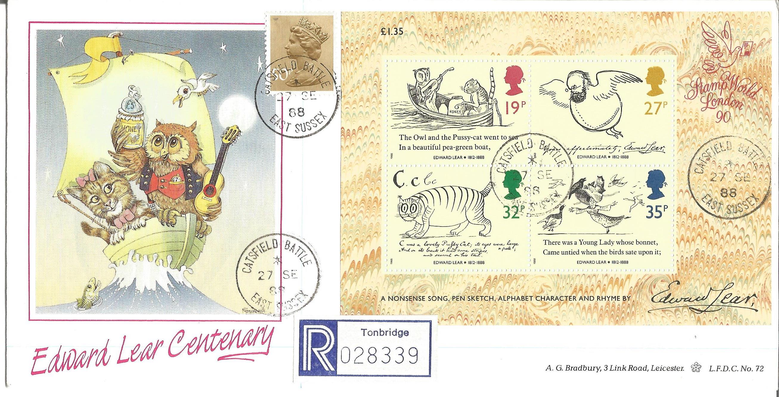 1988 Edward Lear official Miniature Sheet AG Bradbury FDC with scarce Catsfield CDS postmark. Good