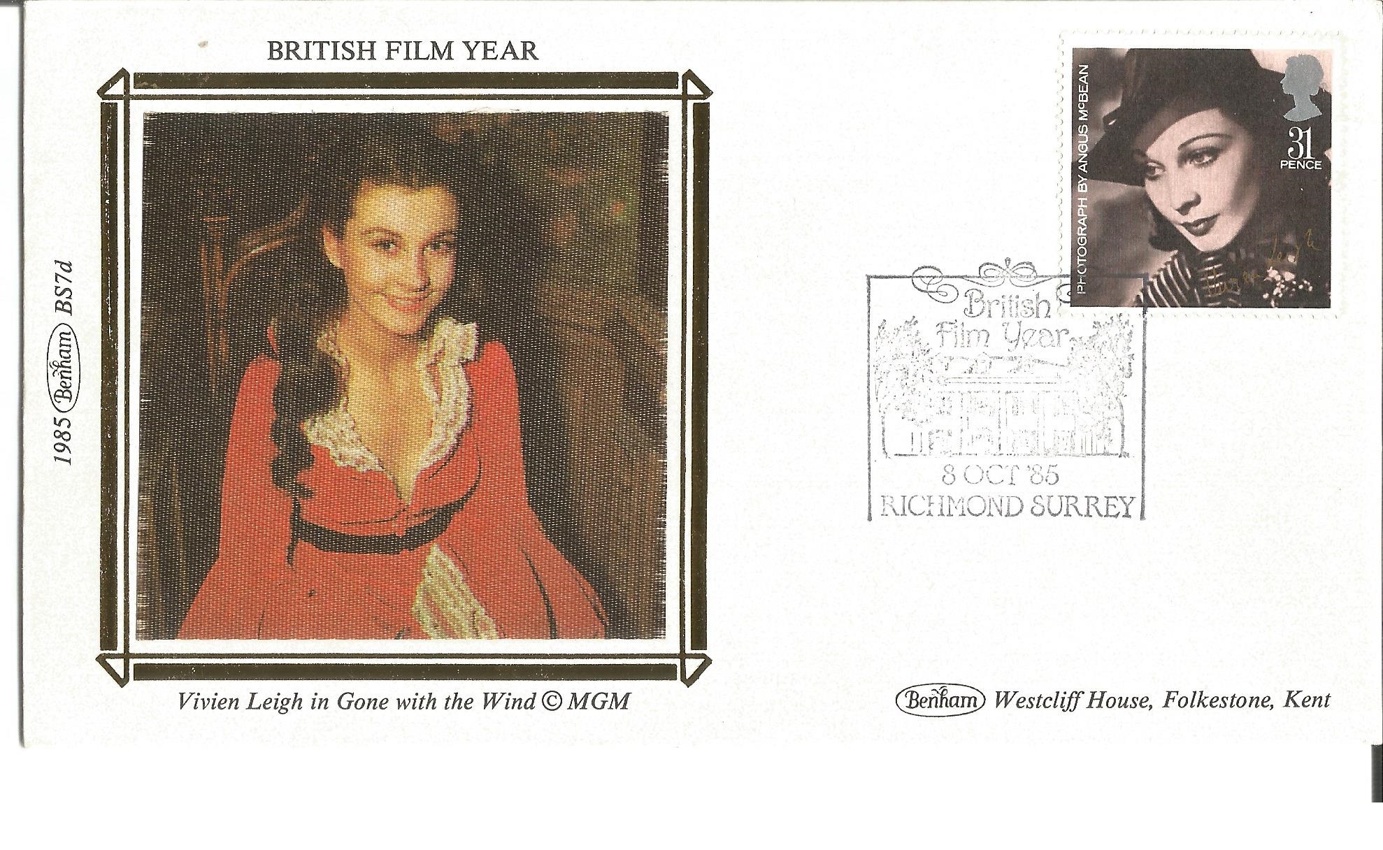 British Film Year Benham small silk 1985 FDC Vivien Leigh illustration. Good Condition. All signed