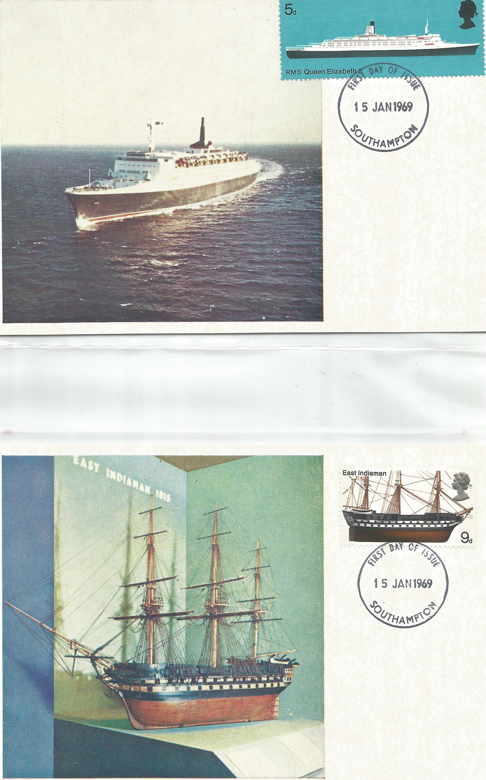 Two 1969 Ships maximum cards both with Southampton FDI postmarks. Good Condition. All signed