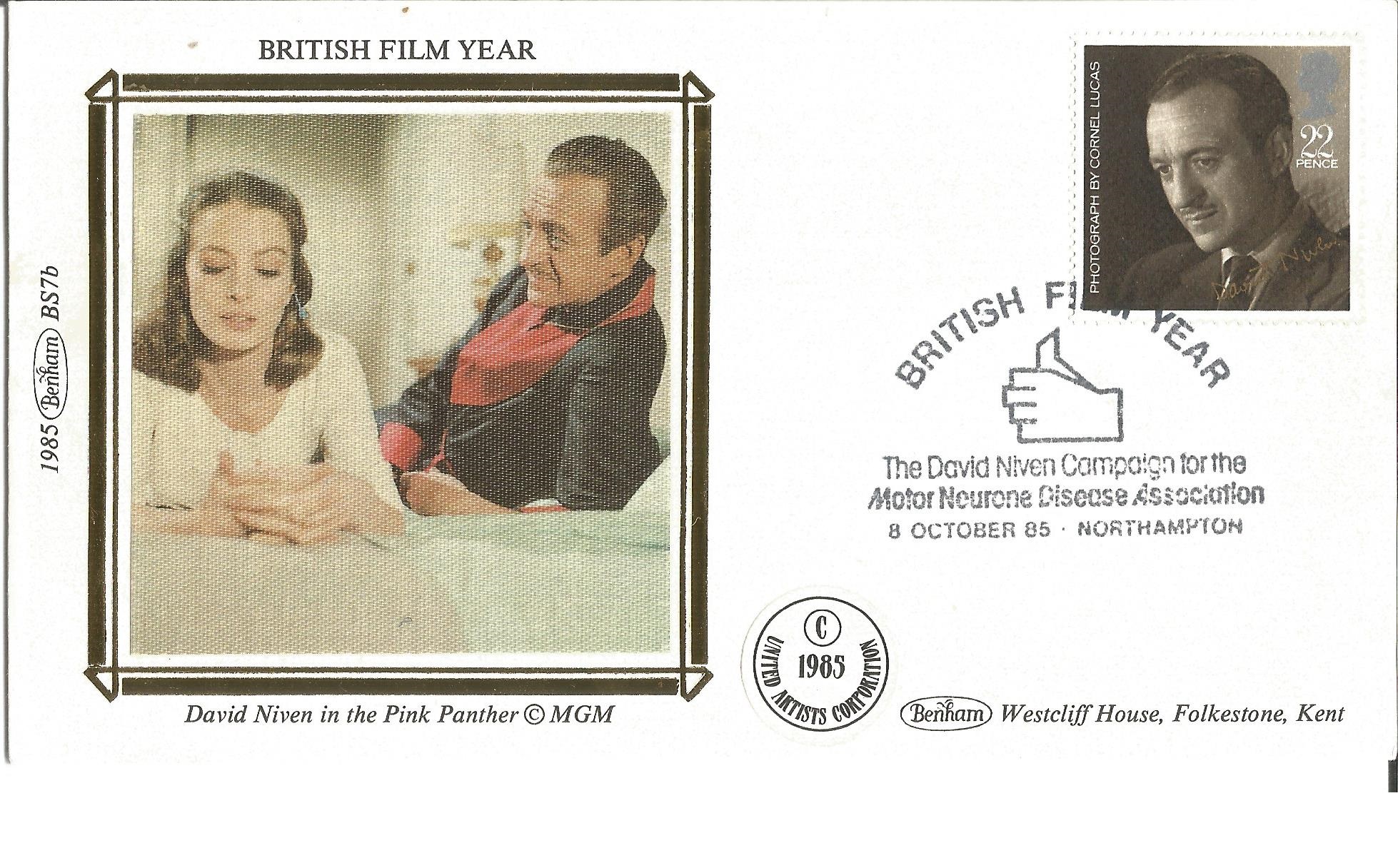 1985 British Film year Benham small silk FDC. Featuring David Niven in Pink Panther. Good Condition.