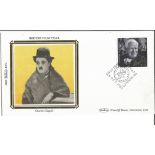 1985 British film year Benham small silk FDC. Charlie Chaplin illustration. Good Condition. All