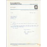 Bobby Charlton TLS dated 16/5/74 on Preston North End headed paper. Content is regarding a recent