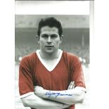 Autographed Wilf Mcguinness photo, a superb image depicting the Manchester United midfielder