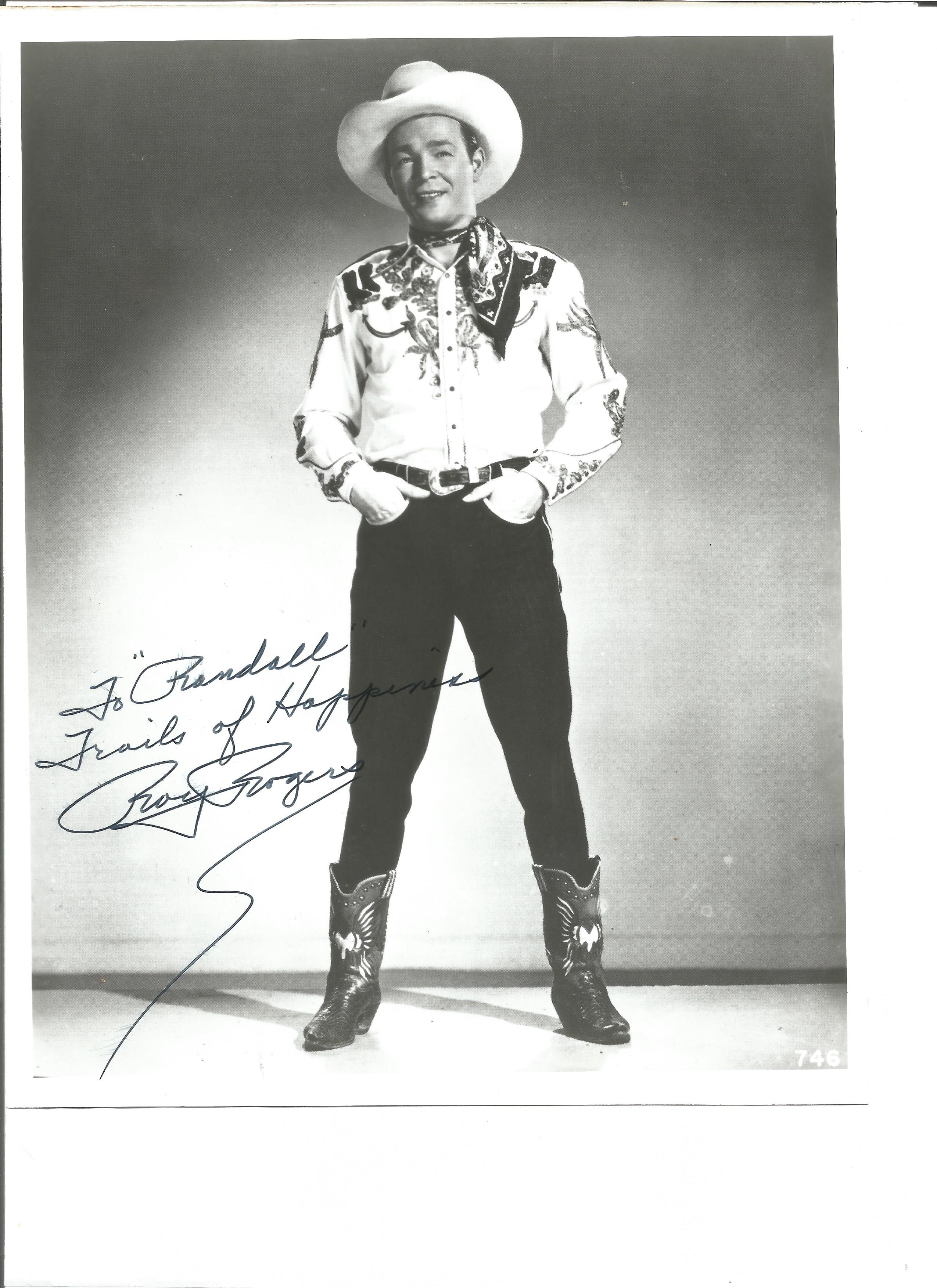 Roy Rogers signed 10x8 b/w photo. November 5, 1911 – July 6, 1998 was an American singer and