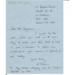 Battle of Britain R S Brown 604 sqn WW2 RAF handwritten letter to BOB historian Ted Sergison. Good