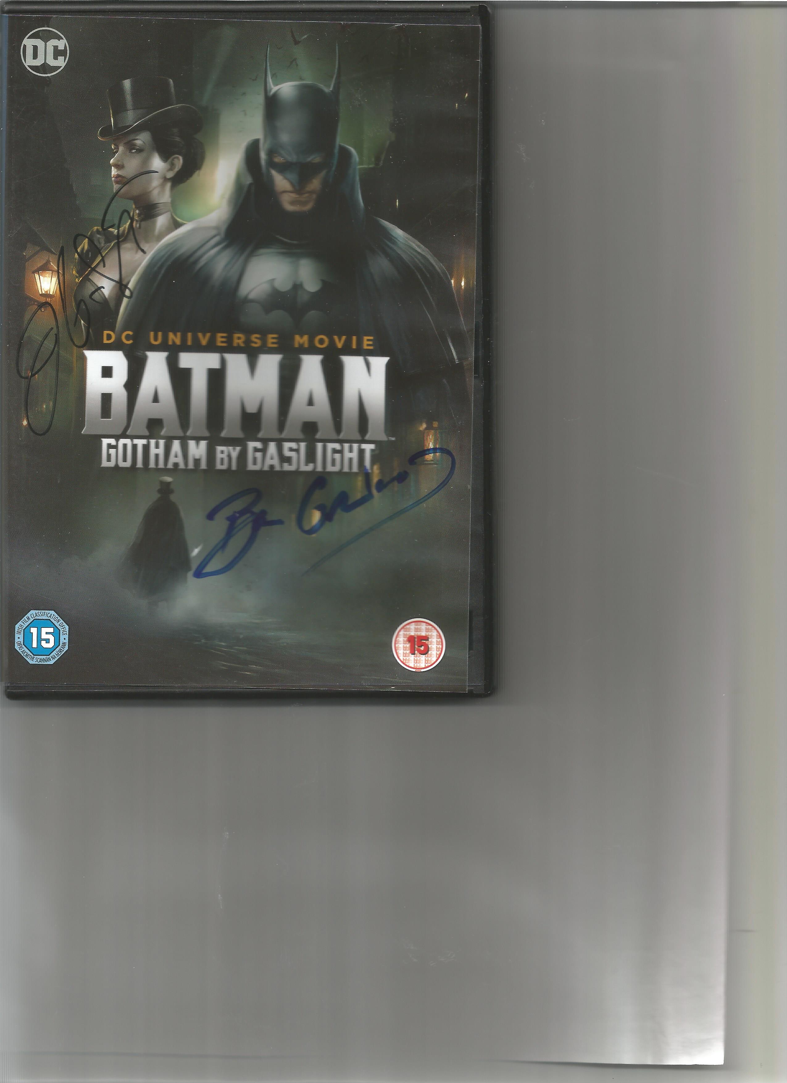 Bruce Greenwood and Jennifer Carpenter signed DVD sleeve for Batman Gotham by Gaslight. DVD