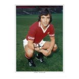 Lou Macari Signed 1975 Manchester United 12x16 Photo Edition. Good Condition. All signed pieces come