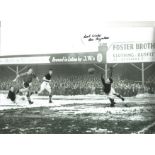 Football Autographed Ron Baynham Photo, A Superb Image Depicting Bolton Forward Nat Lofthouse