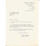 WW2 BOB ace Hugh Dundas typed signed letter to WW2 book author Alan Cooper. Good Condition. All