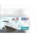 Capt Mike Bannister & Capt McNaught signed 2008 cover comm. End of an Era Concorde and QEII.