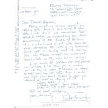 Battle of Britain Peter Townsend WW2 RAF handwritten letter 1992 regarding meeting him in London.