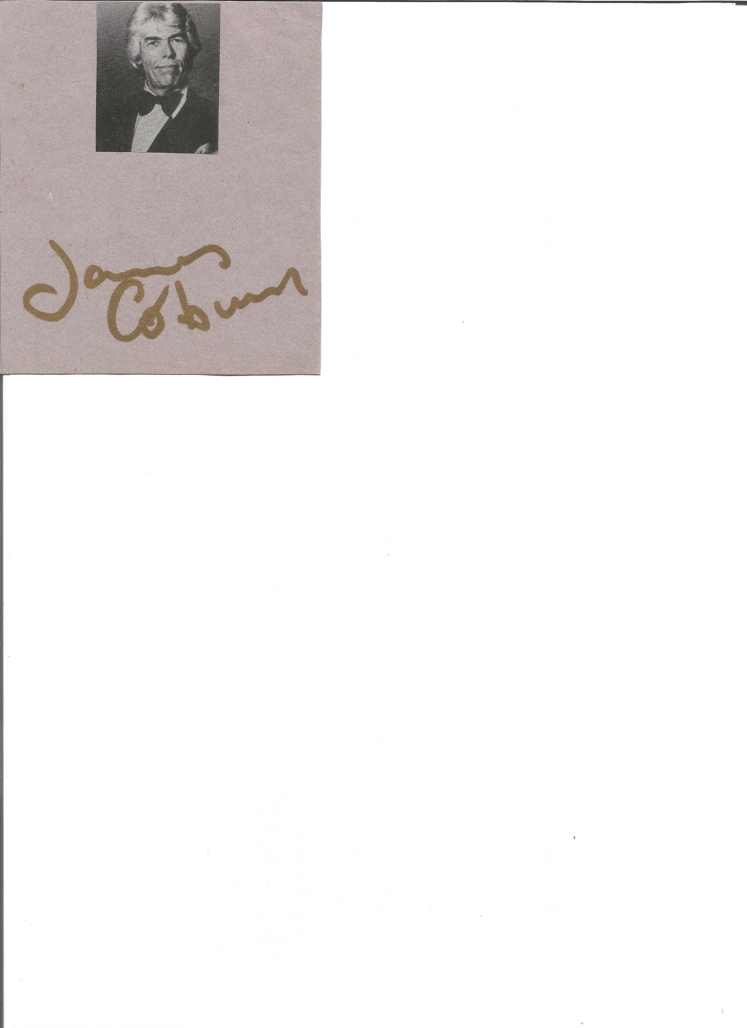 James Coburn signed 4x4 coloured card. August 31, 1928 – November 18, 2002 was an American actor. He