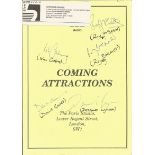 TV celebrities multiple signed Coming Attractions Radio sheet. Signed by Will Carling, David