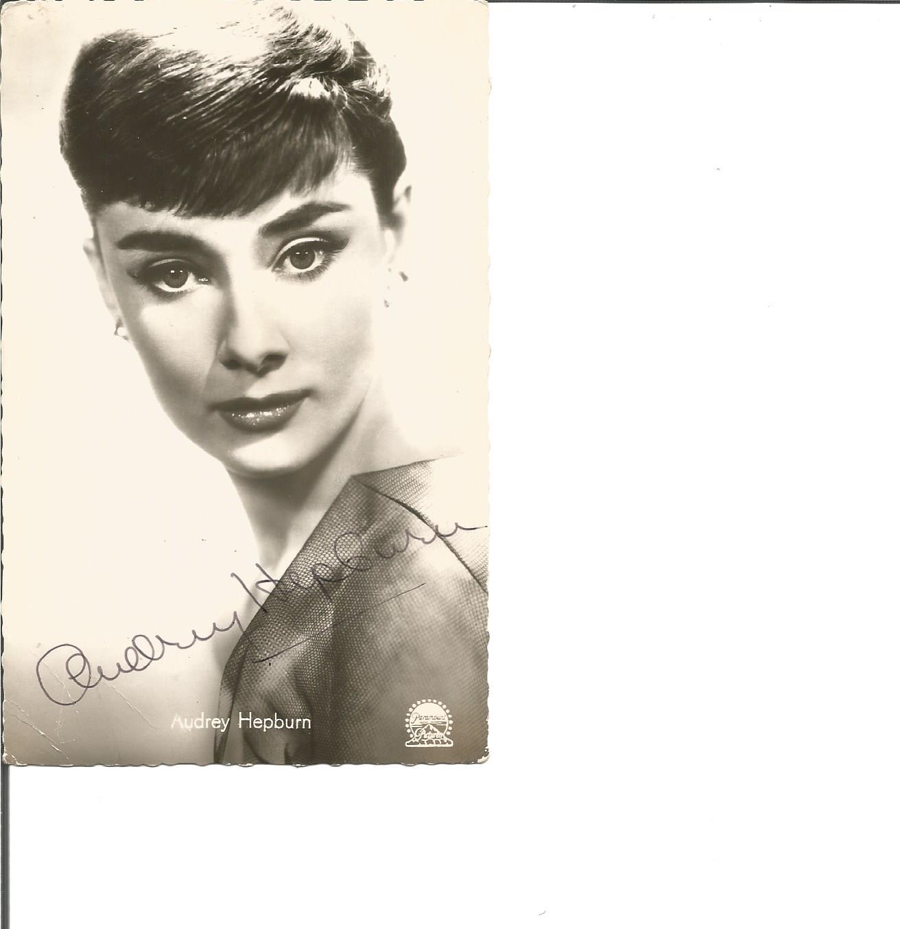 Audrey Hepburn signed 6 x 4 b/w portrait photo, couple small creases to bottom LH not affecting