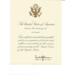 Lyndon B Johnson PRINTED signature on certificate for the memory of Hans Keller. Good Condition. All