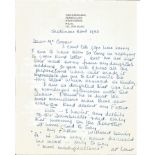 Margaret Dove daughter Roy Chadwick handwritten signed letter to WW2 book author Alan Cooper. Good