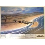 World War Two 20x27 print titled Enemy Coast Ahead by the artist Malcom Kinnear signed by 13, bomber