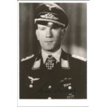 Oberleutnant Egon Delica signed black and white portrait on card. RAF WW2. Good condition Est.