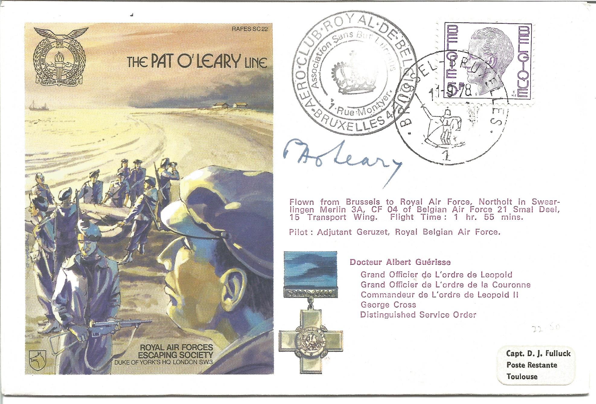 Pat O Leary signed RAF escapers cover The Pat O Leary Line RAFES SC22. 5F Belgium stamp postmarked