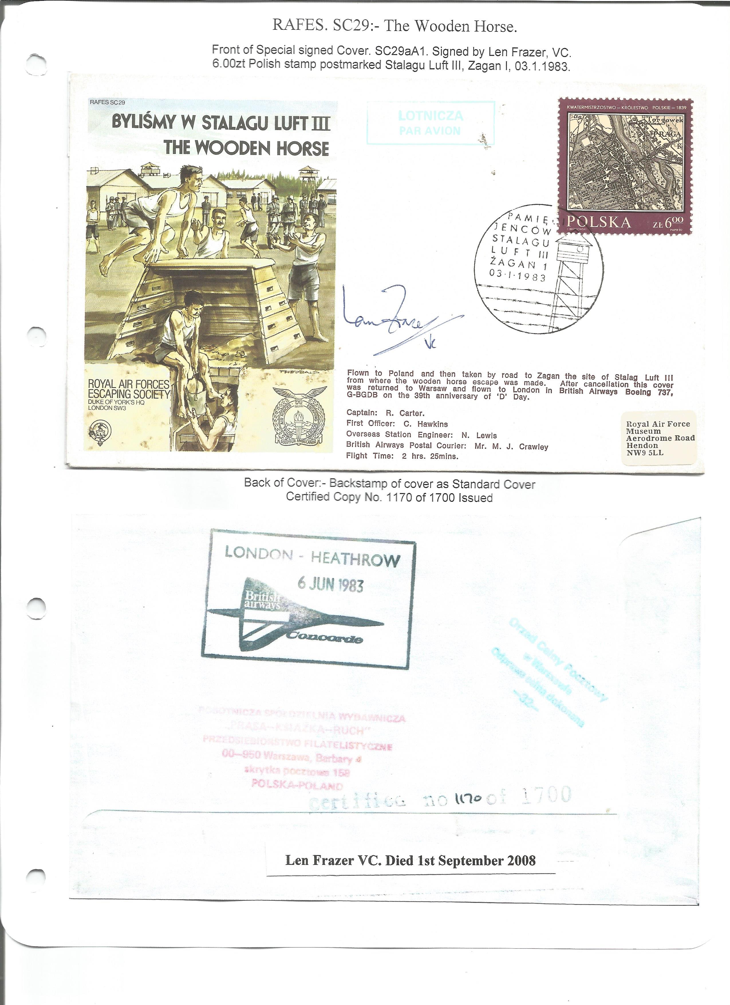 Ian Fraser VC signed special cover RAFES SC29aA1 The Wooden Horse. 6. 00zt Polish stamp postmarked