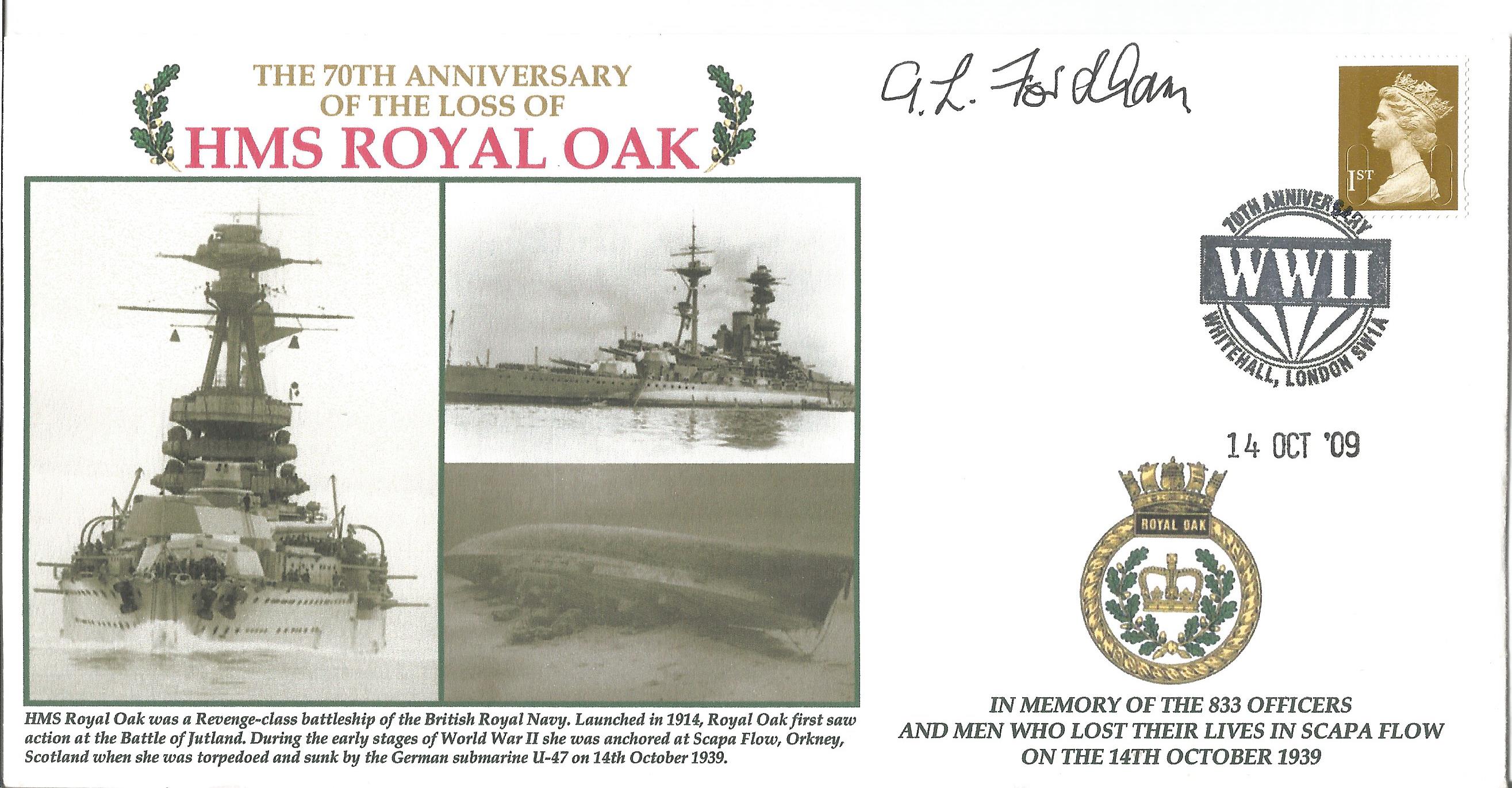 Alfred Fordham RM Bandboy, HMS Royal Oak signed The 70th Anniversary of the Loss of HMS Royal Oak,