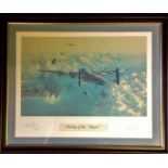 World War Two framed and mounted print 18x22 titled Sinking the Tirpitz signed by Bomber command