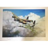 RAF print 17x25 titled Avros Finest by the artist Mel Grosse signed in pencil by the Lancaster
